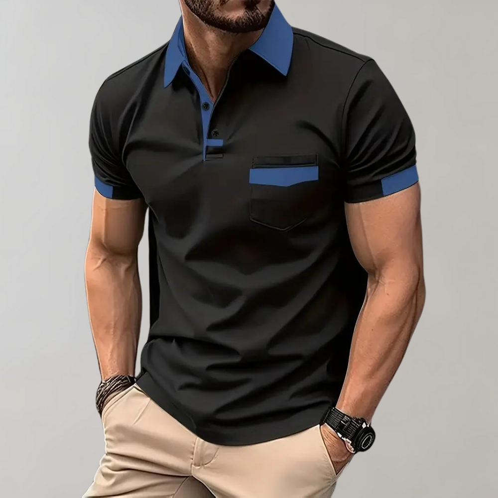 Momount Polo Homem – Bicolor Gola e Bolso Contrastantes Manga Curta