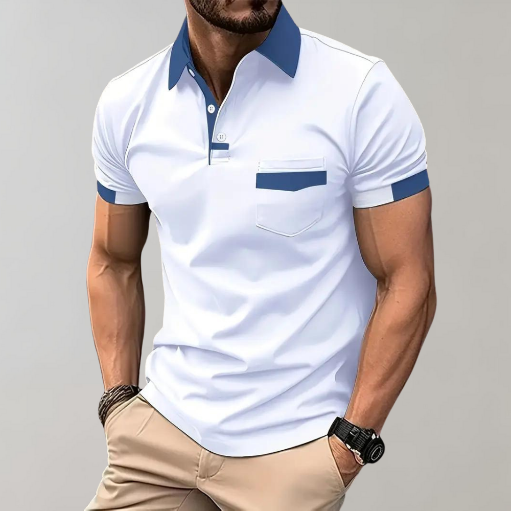 Momount Polo Homem – Bicolor Gola e Bolso Contrastantes Manga Curta
