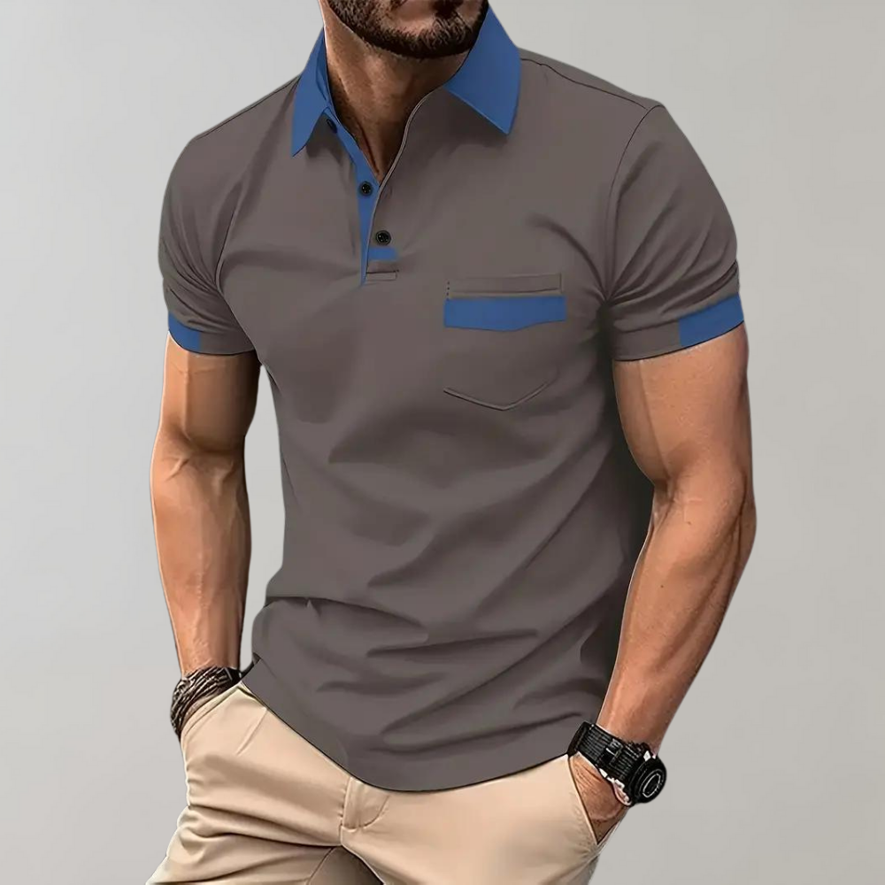 Momount Polo Homem – Bicolor Gola e Bolso Contrastantes Manga Curta