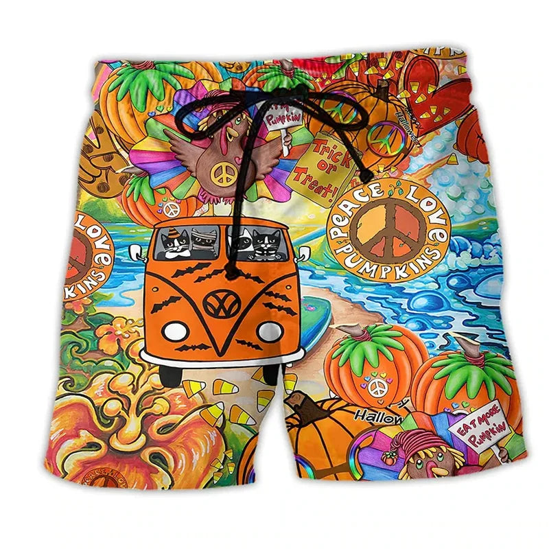 Momount Calções de Banho Homem – Estampado Carrinha Hippie Cordão Verão