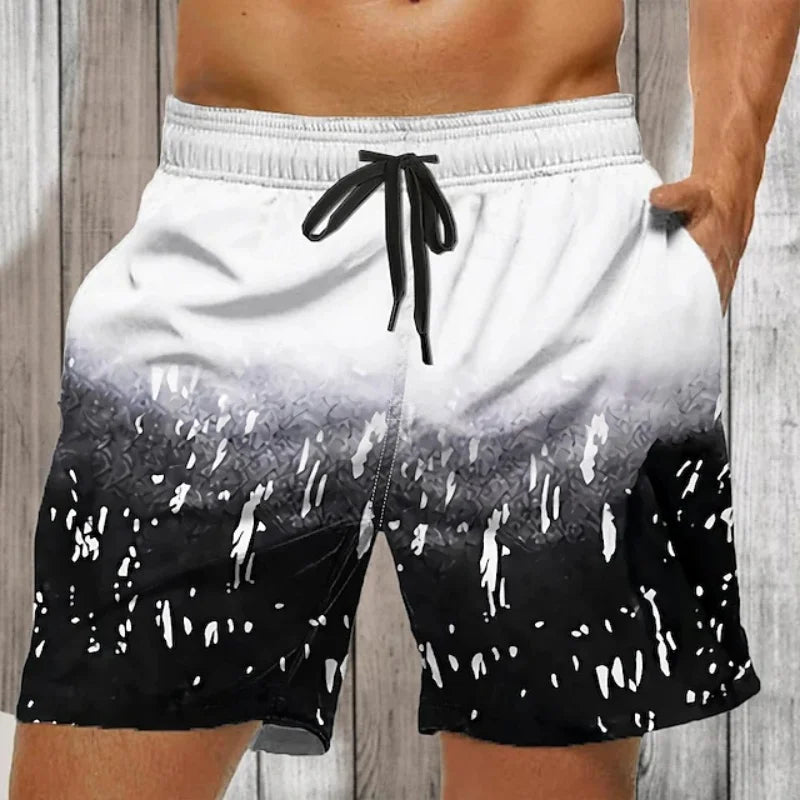 Momount Calções de Banho Homem – Splatter de Tinta Degradê Cordão Comprimento Médio