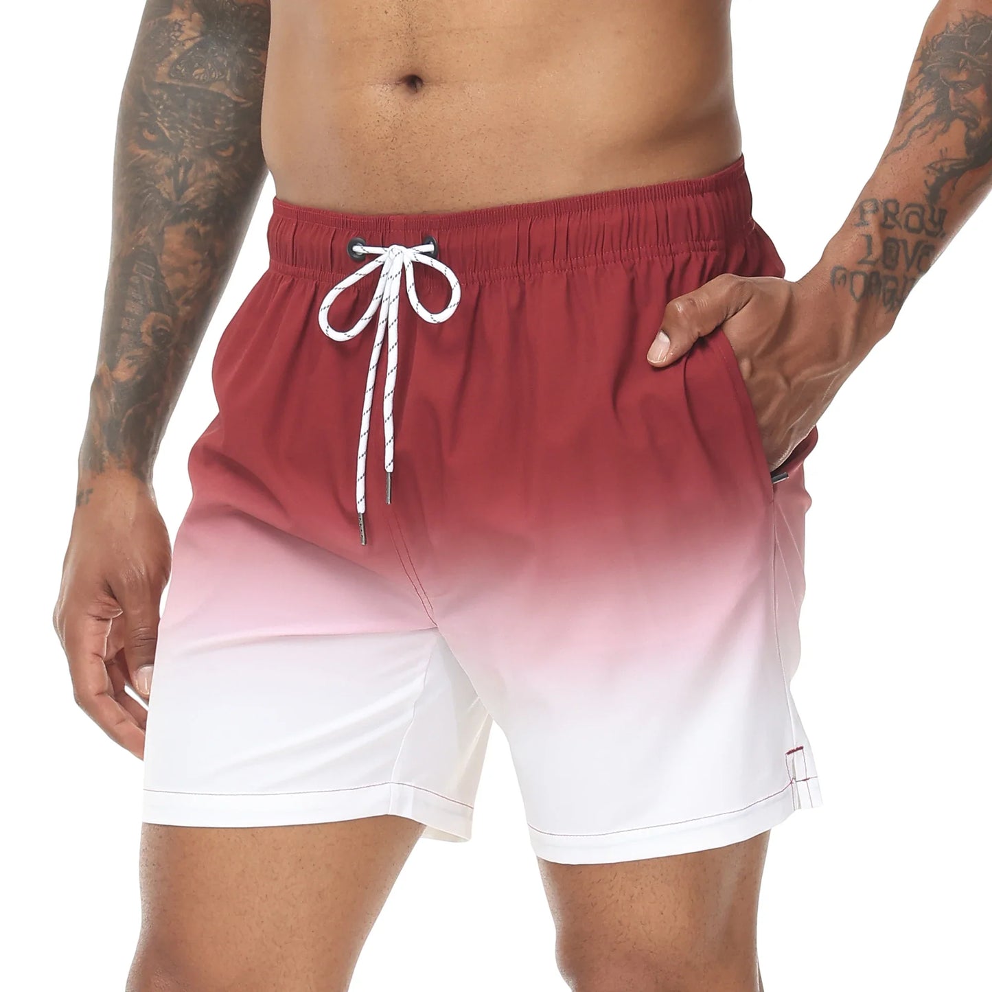 Momount Calções de Banho Homem – Degradê Laranja Cordão Secagem Rápida Praia Verão