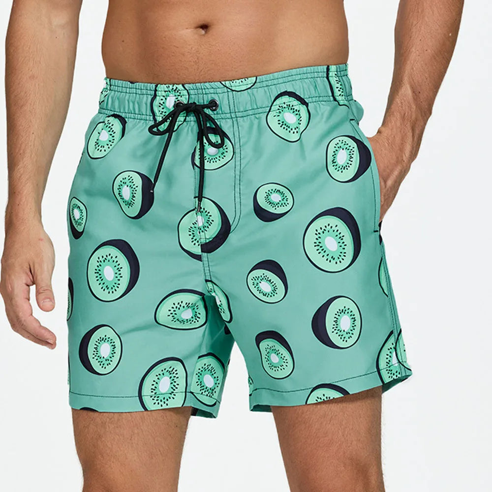 Momount Calções de Banho Homem – Estampado de Kiwi Cordão Secagem Rápida Comprimento Médio
