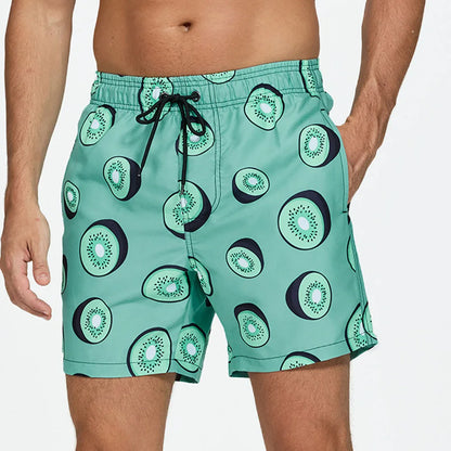 Momount Calções de Banho Homem – Estampado de Kiwi Cordão Secagem Rápida Comprimento Médio