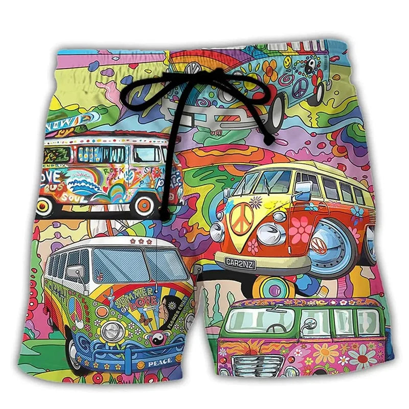 Momount Calções de Banho Homem – Estampado Carrinha Hippie Cordão Verão