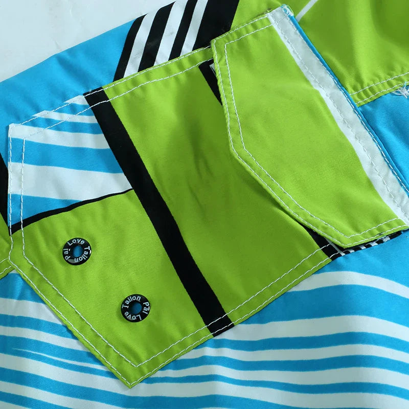 Momount Calções de Banho Homem – Estampado Geométrico Cordão Comprimento ao Joelho Surf