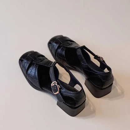 Cordelia Vintage Leather Mary Jane Block Heel Sandals
