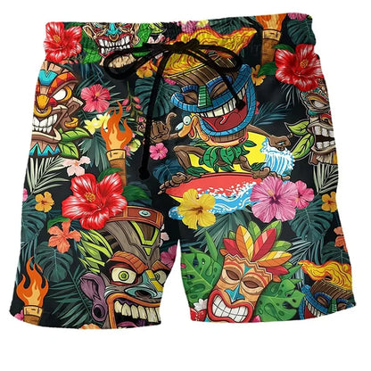 Momount Calções de Banho Homem – Estampado Carrinha Hippie Cordão Verão