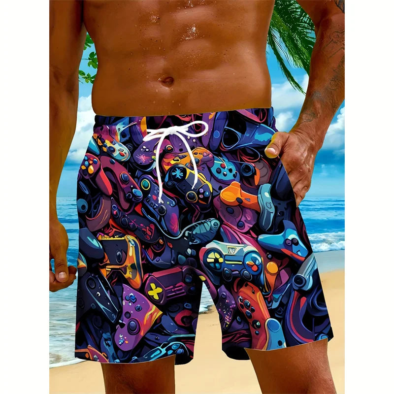 Momount Calções de Banho Homem – Estampado Comando Gaming Cordão Comprimento Médio