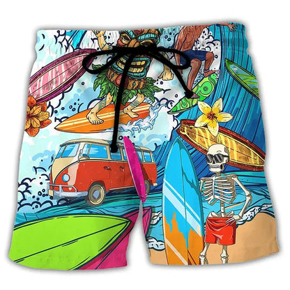 Momount Calções de Banho Homem – Estampado Carrinha Hippie Cordão Verão