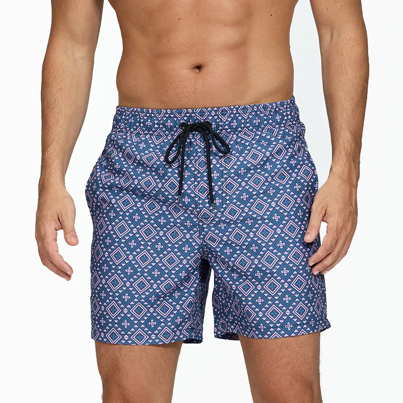 Momount Calções de Banho Homem – Às Riscas Cordão Secagem Rápida Verão Praia