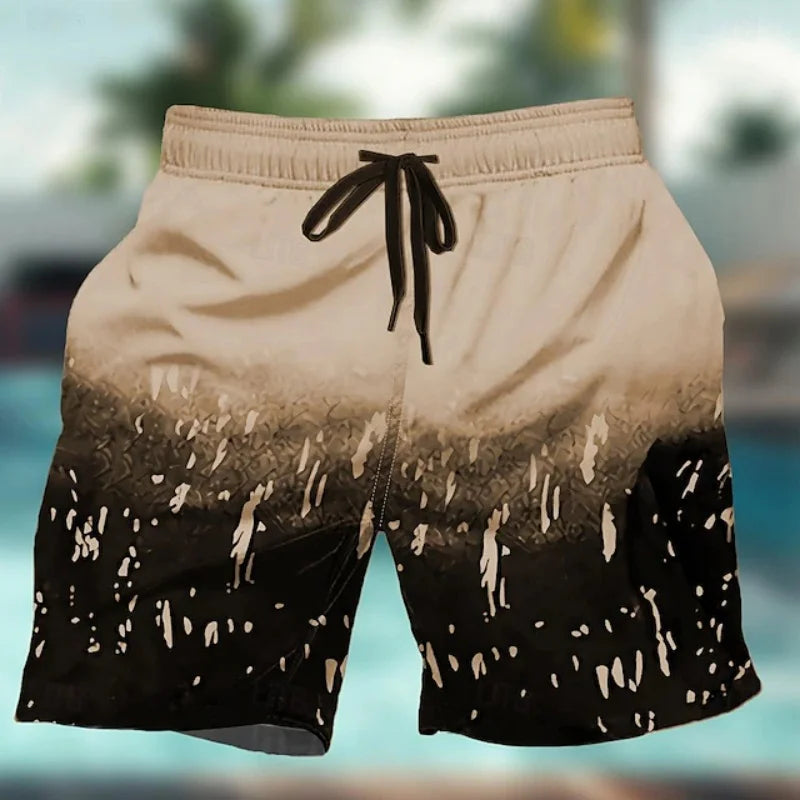 Momount Calções de Banho Homem – Splatter de Tinta Degradê Cordão Comprimento Médio