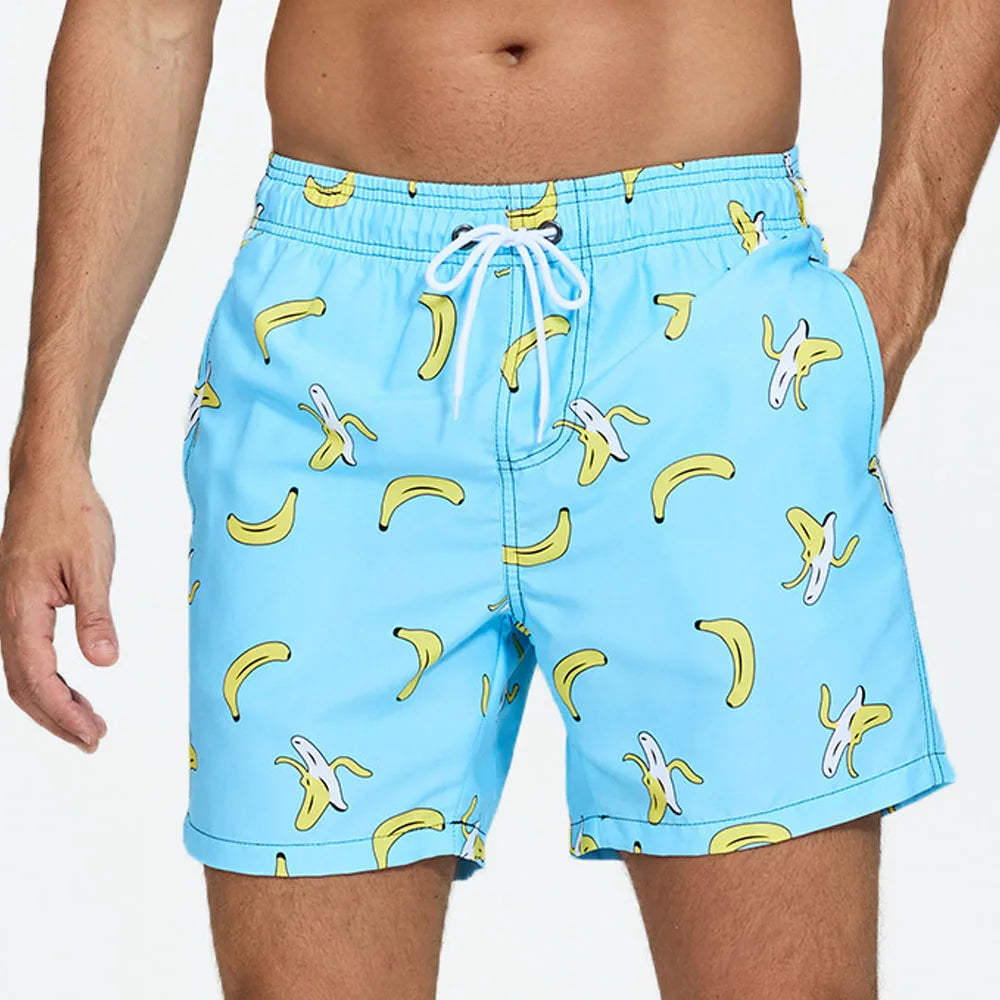 Momount Calções de Banho Homem – Estampado de Kiwi Cordão Secagem Rápida Comprimento Médio