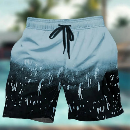 Momount Calções de Banho Homem – Splatter de Tinta Degradê Cordão Comprimento Médio