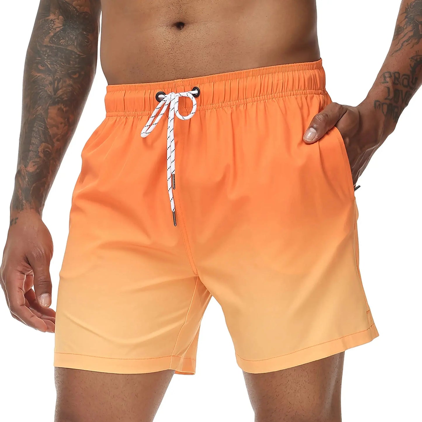 Momount Calções de Banho Homem – Degradê Laranja Cordão Secagem Rápida Praia Verão