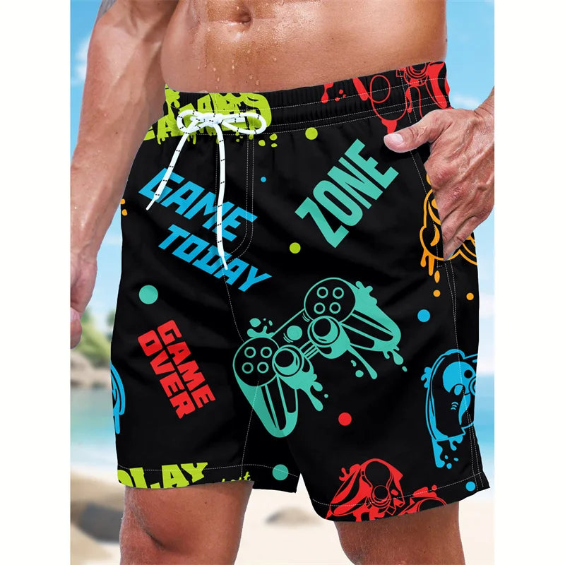 Momount Calções de Banho Homem – Estampado Comando Gaming Cordão Comprimento Médio