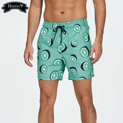 Momount Calções de Banho Homem – Estampado de Kiwi Cordão Secagem Rápida Comprimento Médio