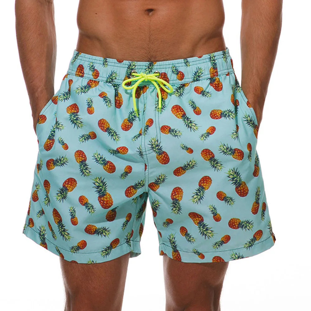 Momount Calções de Banho Homem – Estampado de Kiwi Cordão Secagem Rápida Comprimento Médio