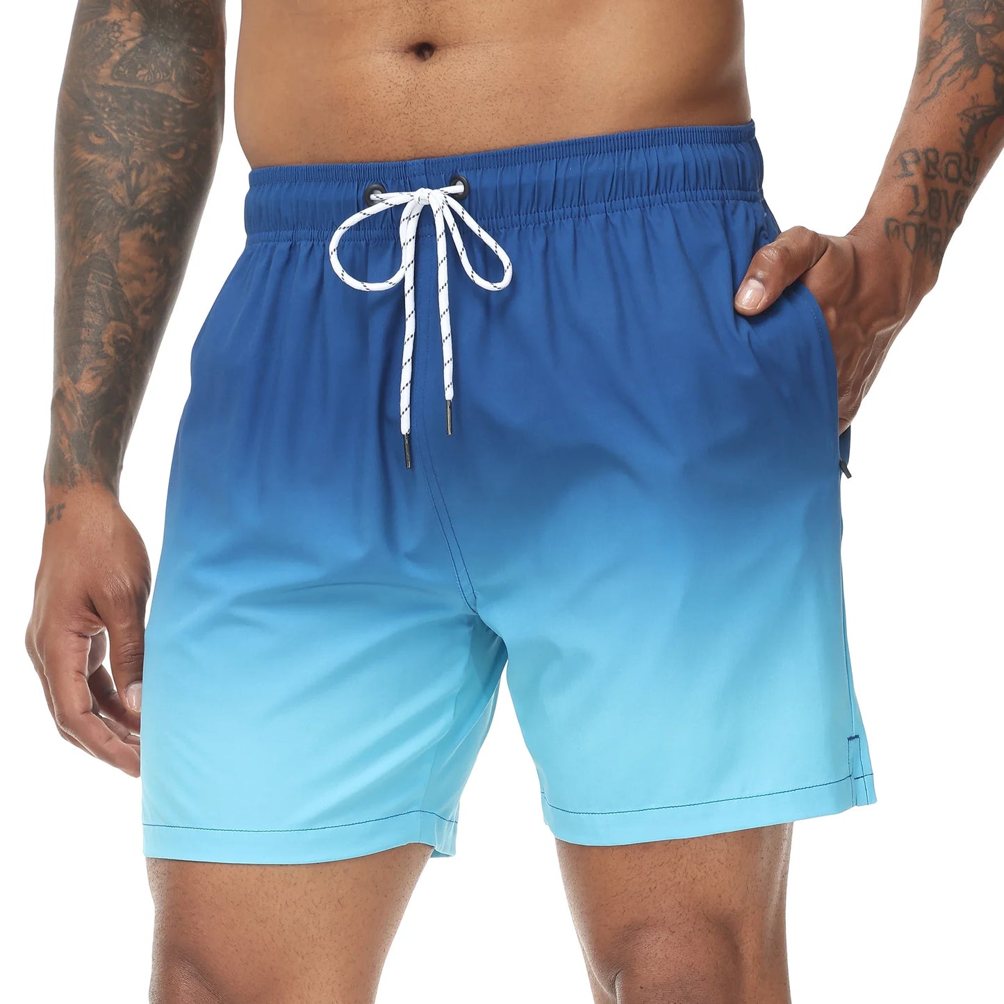 Momount Calções de Banho Homem – Degradê Laranja Cordão Secagem Rápida Praia Verão
