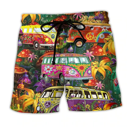 Momount Calções de Banho Homem – Estampado Carrinha Hippie Cordão Verão