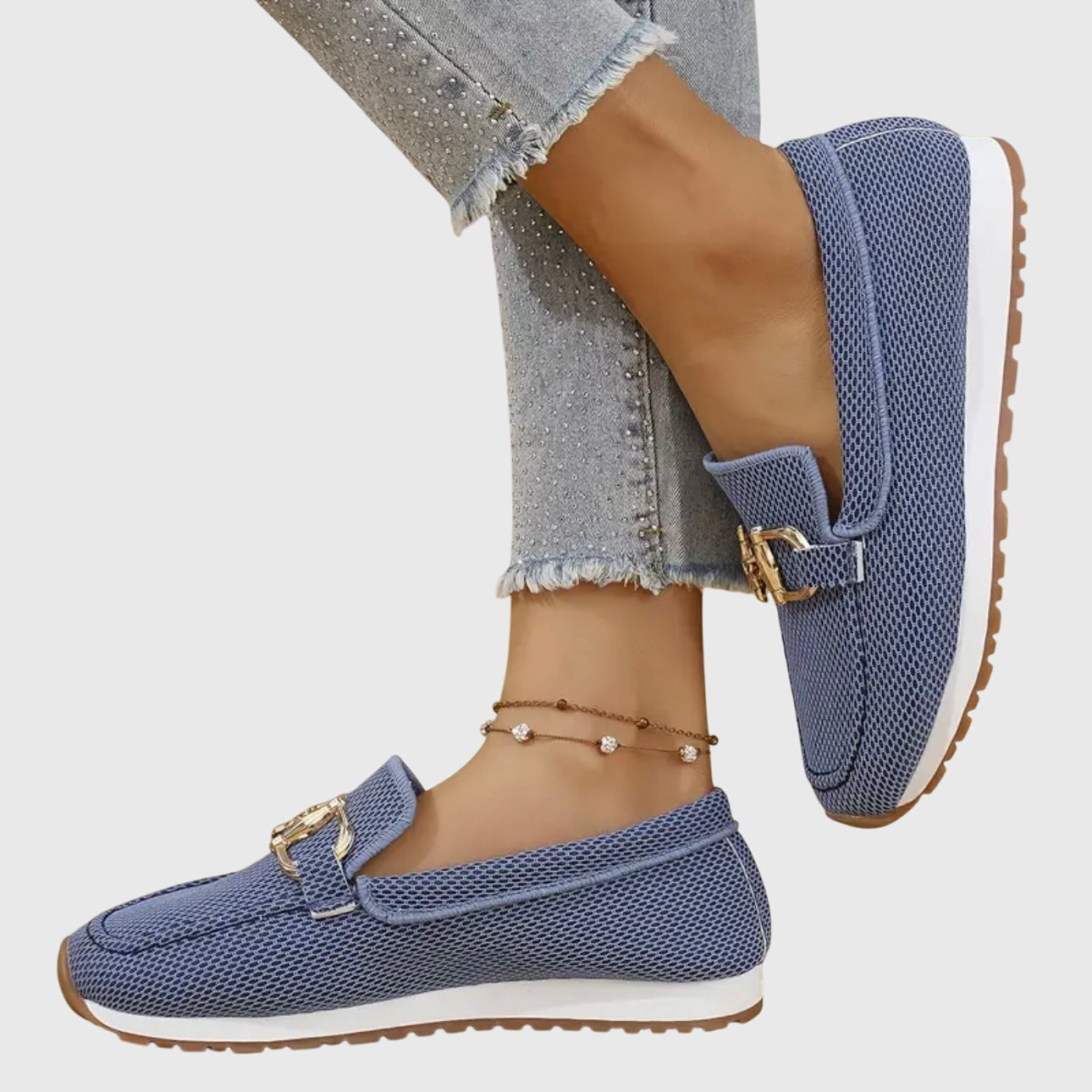 Momount Mulher Mocassins em Malha – Rede Plataforma Slip-On com Detalhe Dourado Conforto