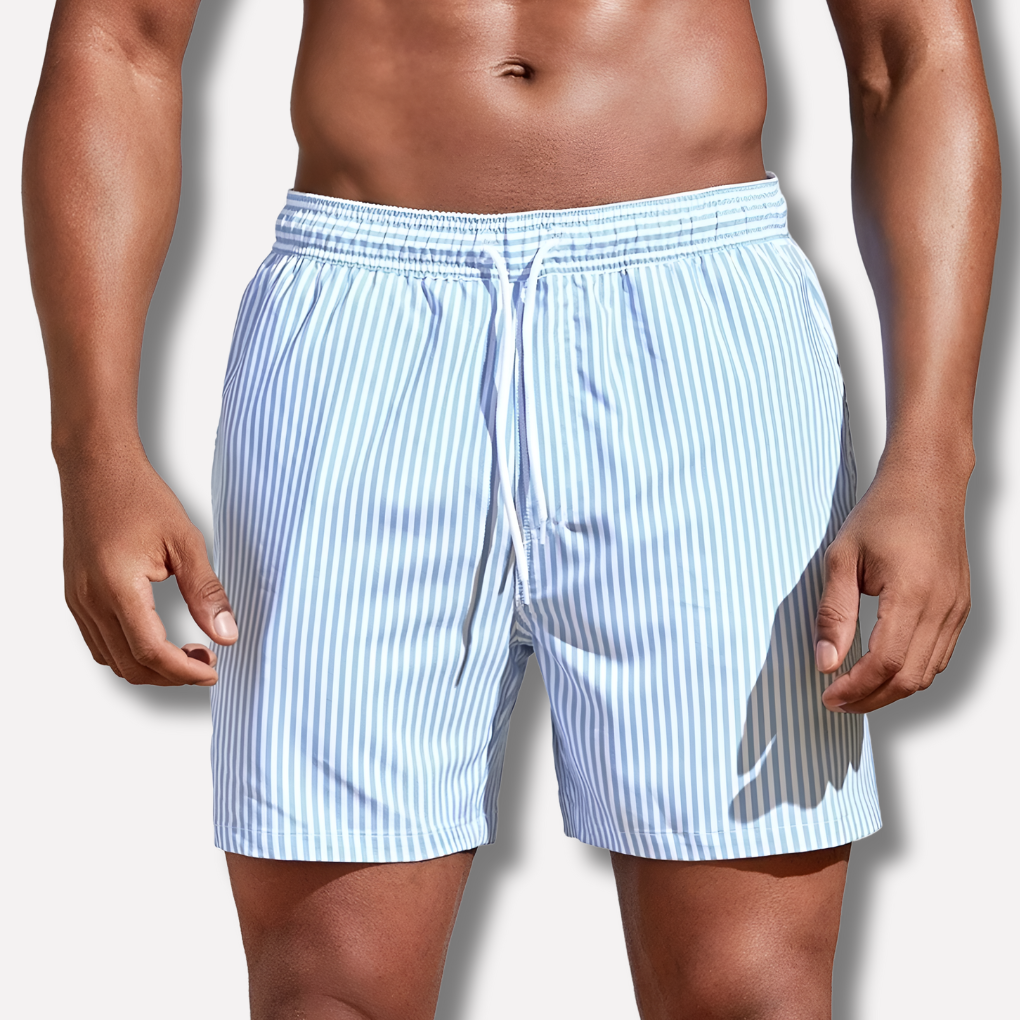 Momount Calções de Banho Homem – Às Riscas Cordão Secagem Rápida Verão Praia