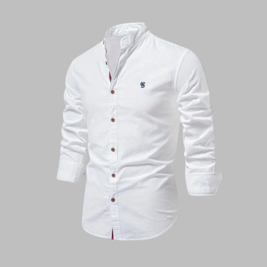 Momount Camisa Homem – Manga Comprida Gola Mandarim Botões Estilo Militar