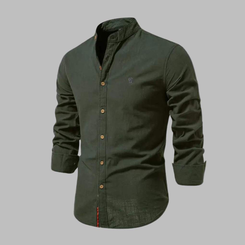 Momount Camisa Homem – Manga Comprida Gola Mandarim Botões Estilo Militar