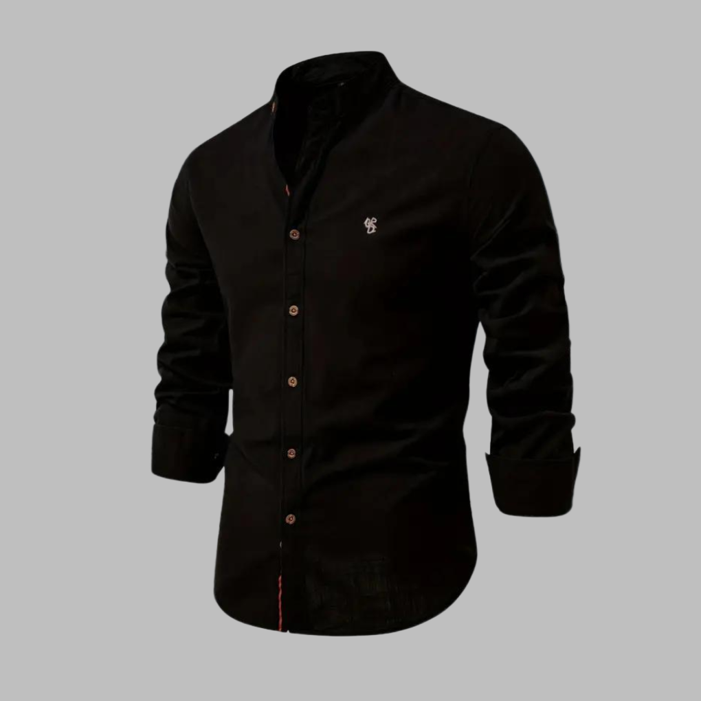 Momount Camisa Homem – Manga Comprida Gola Mandarim Botões Estilo Militar