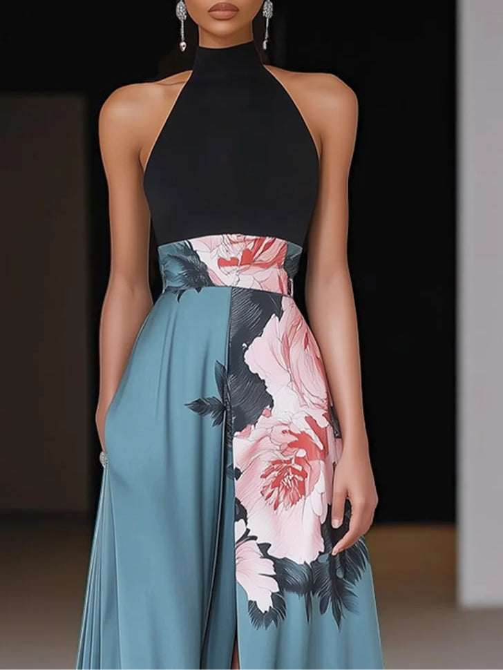 Momount Vestido Maxi Mulher – Floral Elegante Decote Halter Racha Alta de Verão