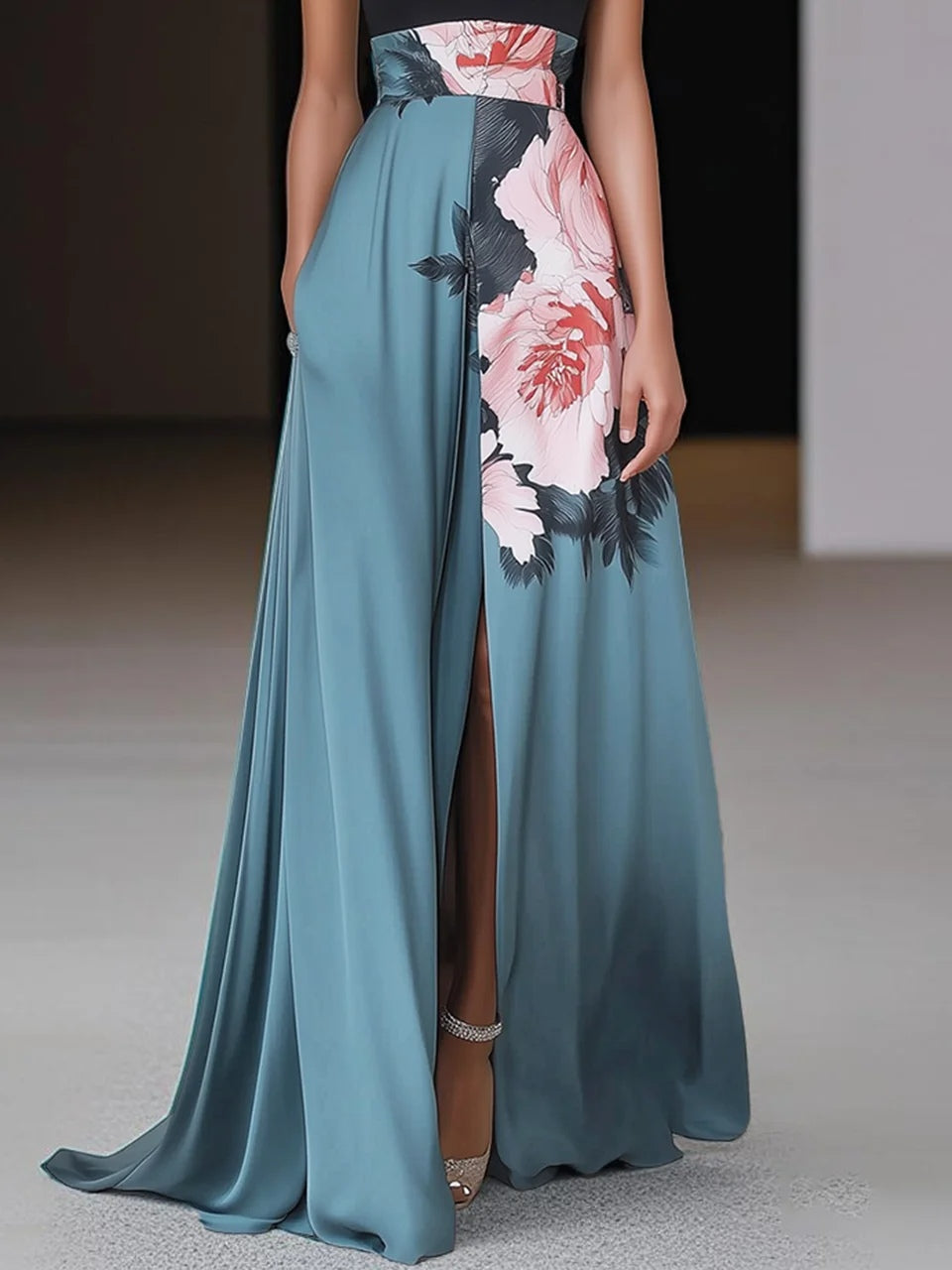 Momount Vestido Maxi Mulher – Floral Elegante Decote Halter Racha Alta de Verão