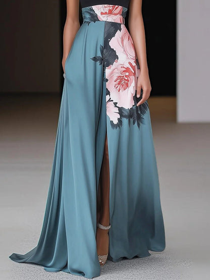 Momount Vestido Maxi Mulher – Floral Elegante Decote Halter Racha Alta de Verão