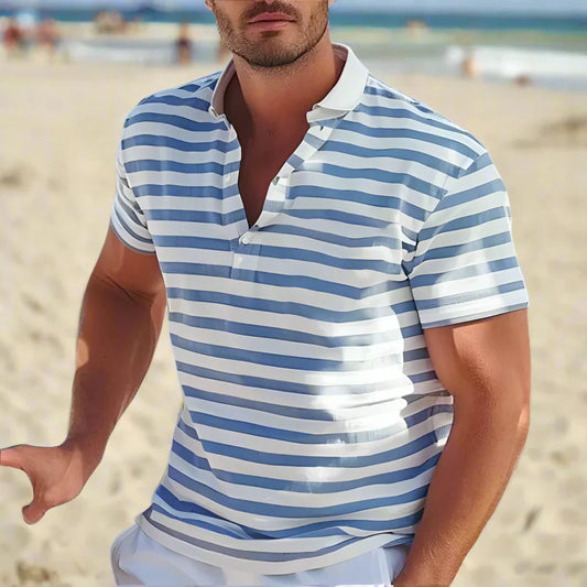 Momount Polo às Riscas Homem – Manga Curta de Verão de Praia Casual