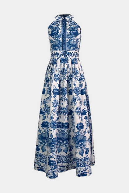 Momount Vestido Maxi Floral Mulher – Decote Halter Sem Mangas Elegante