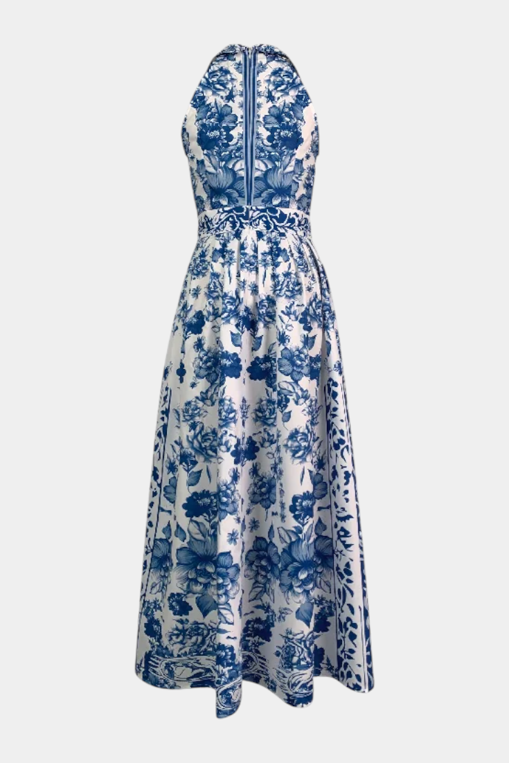 Momount Vestido Maxi Floral Mulher – Decote Halter Sem Mangas Elegante