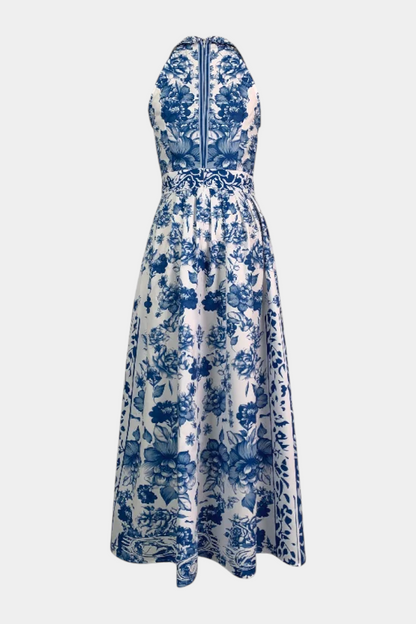Momount Vestido Maxi Floral Mulher – Decote Halter Sem Mangas Elegante