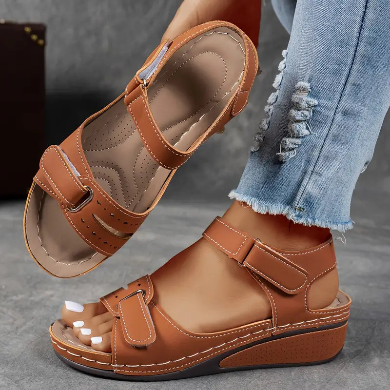 Momount Sandálias de Cunha de Mulher Conforto Tira em Velcro Plataforma Casual de Verão Ajuste Adaptável Sola Almofadada