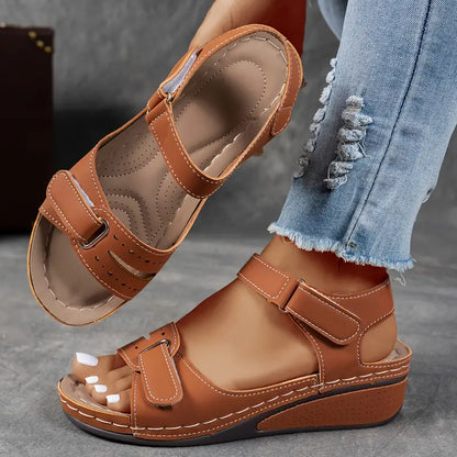 Momount Sandálias de Cunha de Mulher Conforto Tira em Velcro Plataforma Casual de Verão Ajuste Adaptável Sola Almofadada
