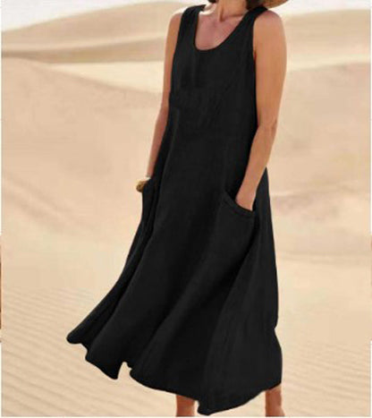 Melisande | Vestido Maxi em Linho Decote Redondo Largo