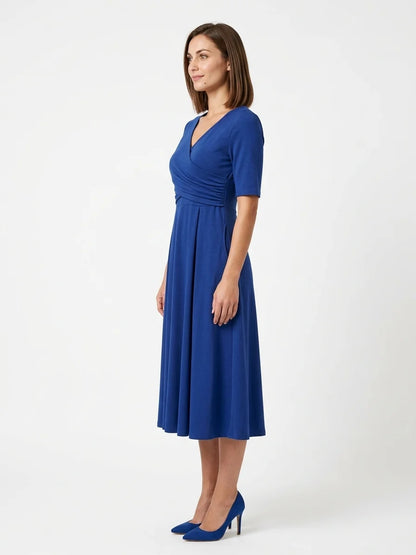 Nadia Wrap Summer Midi Dress | Casual, Refined, Classic - Blue - side