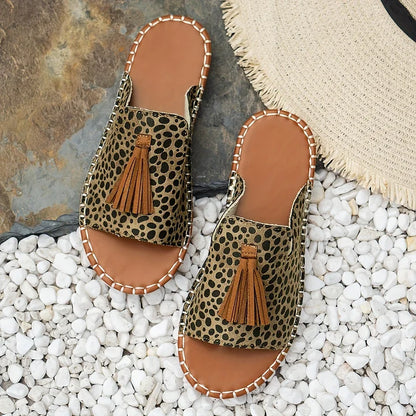 Momount Sandálias Rasas de Mulher Conforto Slip-On Casual de Verão Apoio Almofadado Leve Bico Aberto Boho com Borlas