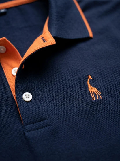 Momount Men Polo Shirt – Contrast Collar Embroidered Logo Short Sleeve - Darkblue - detail