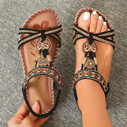 Momount Sandálias com Tira Posterior Mulher – Verde Água Boho com Missangas e Strass Rasas