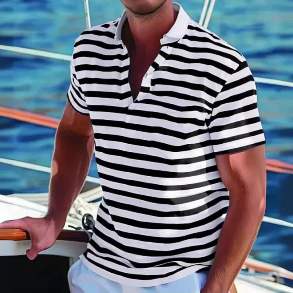Momount Polo às Riscas Homem – Manga Curta de Verão de Praia Casual