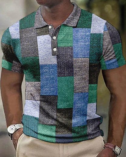 Momount Polo Xadrez Homem – Patchwork Manga Curta Casual