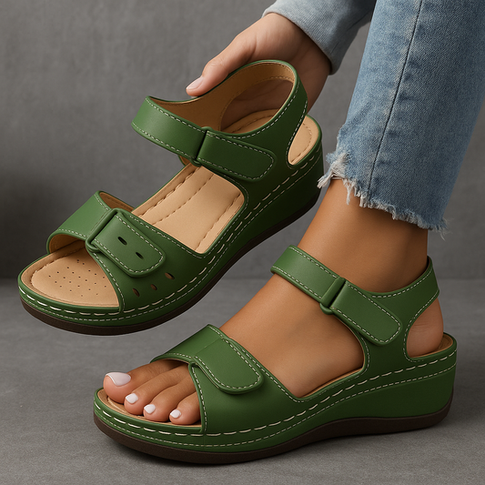 Momount Sandálias de Cunha de Mulher Conforto Tira em Velcro Plataforma Casual de Verão Ajuste Adaptável Sola Almofadada