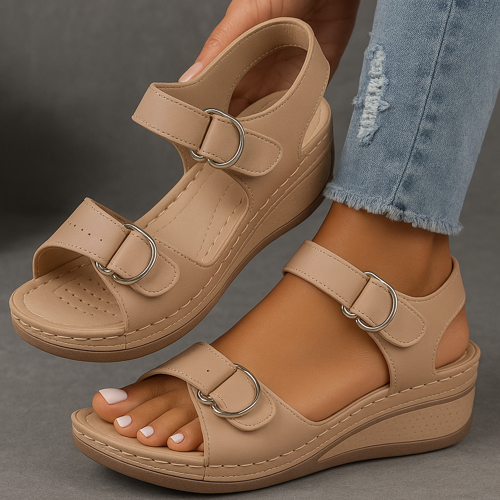 Momount Sandálias de Cunha de Mulher Conforto Tira em Velcro Plataforma Casual de Verão Ajuste Adaptável Sola Almofadada