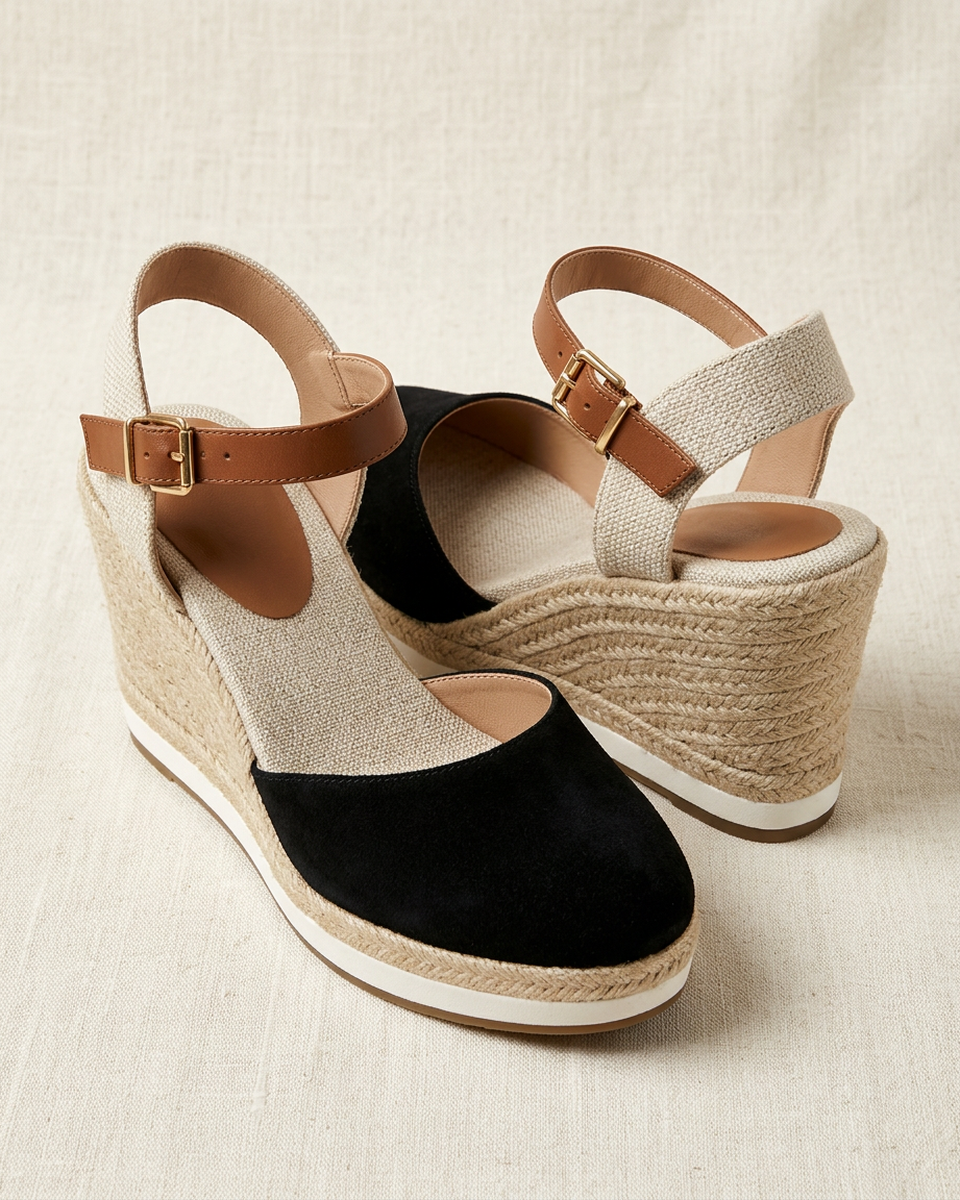 Momount Women Espadrille Sandals – Closed-Toe Leather Slingback Platform - Hero pack