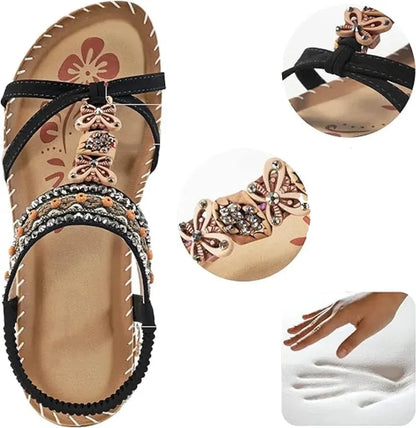 Momount Sandálias com Tira Posterior Mulher – Verde Água Boho com Missangas e Strass Rasas