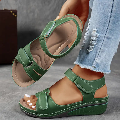 Momount Sandálias de Cunha de Mulher Conforto Tira em Velcro Plataforma Casual de Verão Ajuste Adaptável Sola Almofadada